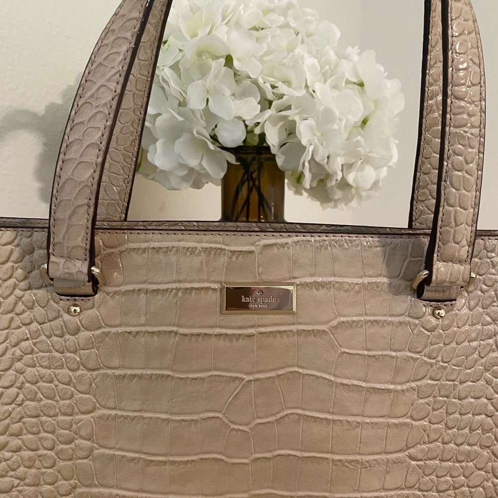 Kate Spade Taupe Croc-Embossed Tote